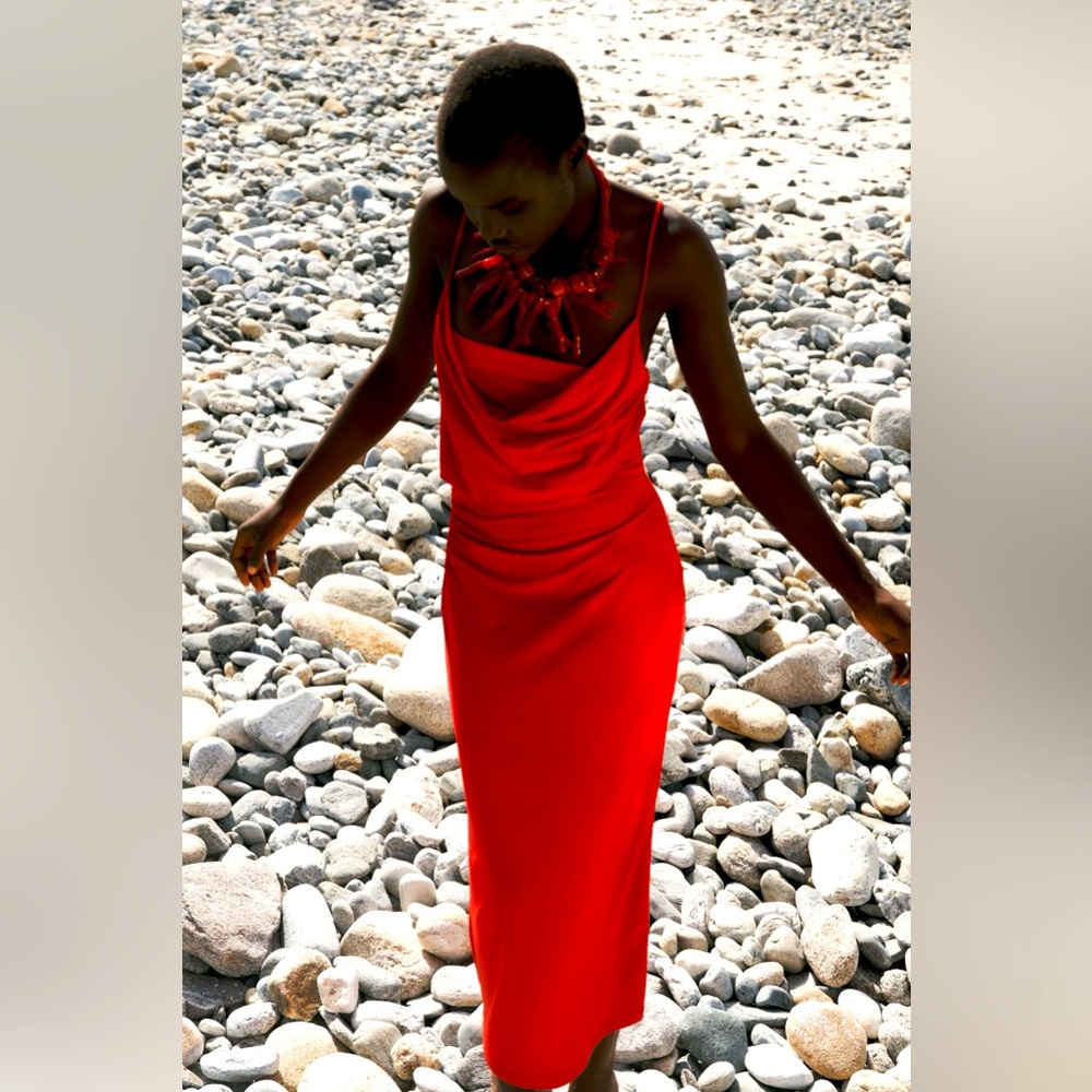 Strappy fluid crepe red dress S NWT Zara